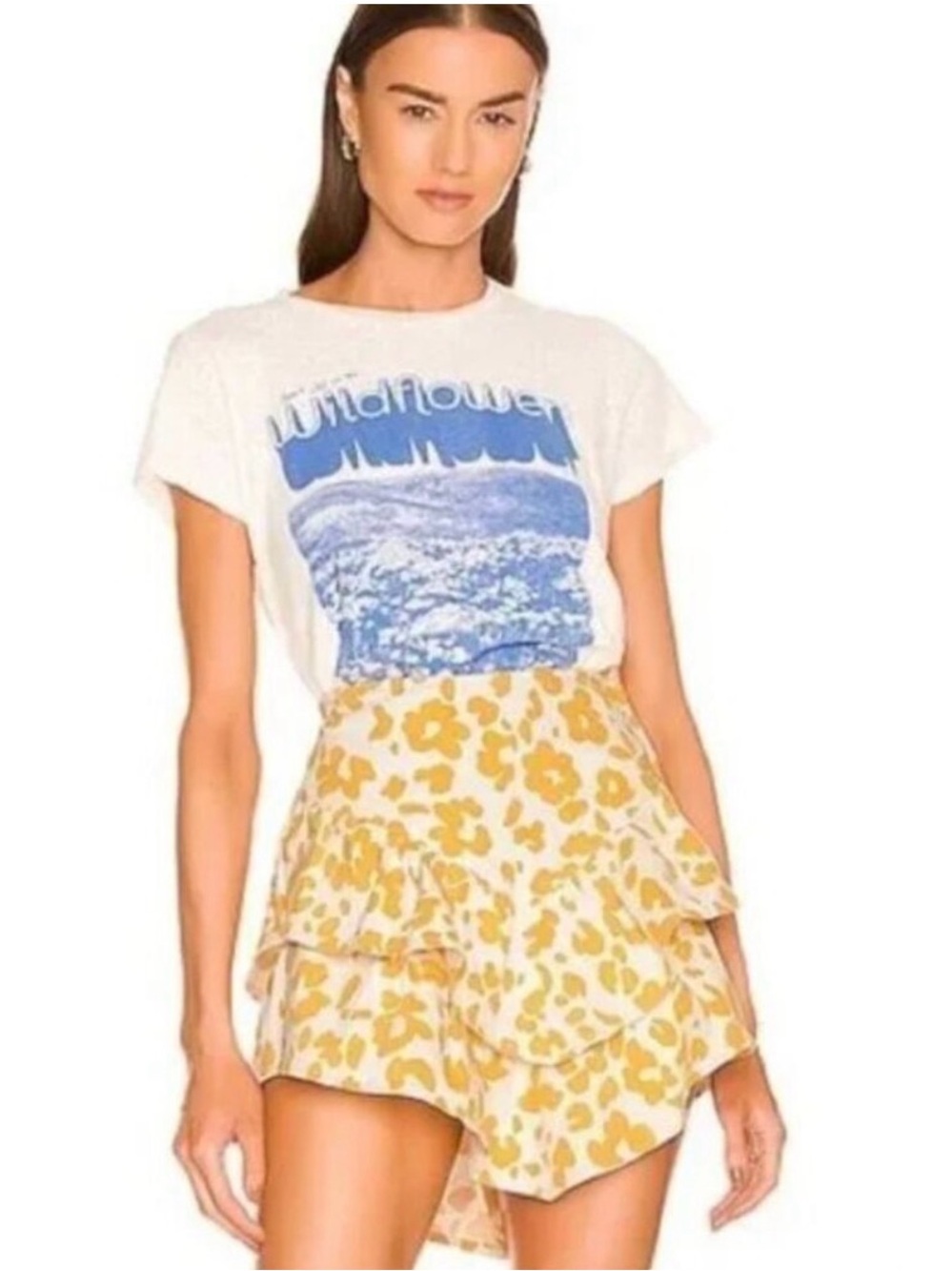 MOTHER the Leopard ruffled denim printed skirt